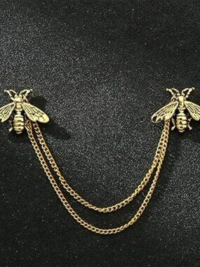 New Honey Bee Brooch Gold Tone Cute Bee Hanging Chain Tassel Statement Jewelry